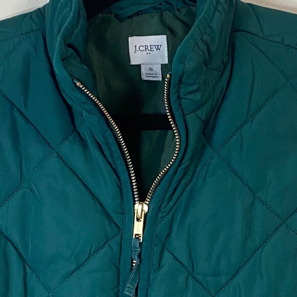 J.Crew Women's Quilted Puffer Vest Green Flap Pockets Size Small - Picture 3 of 6